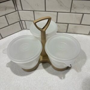 Tupperware Vintage Containers Condiment Picnic Caddy Set # 757 3 bowls lids